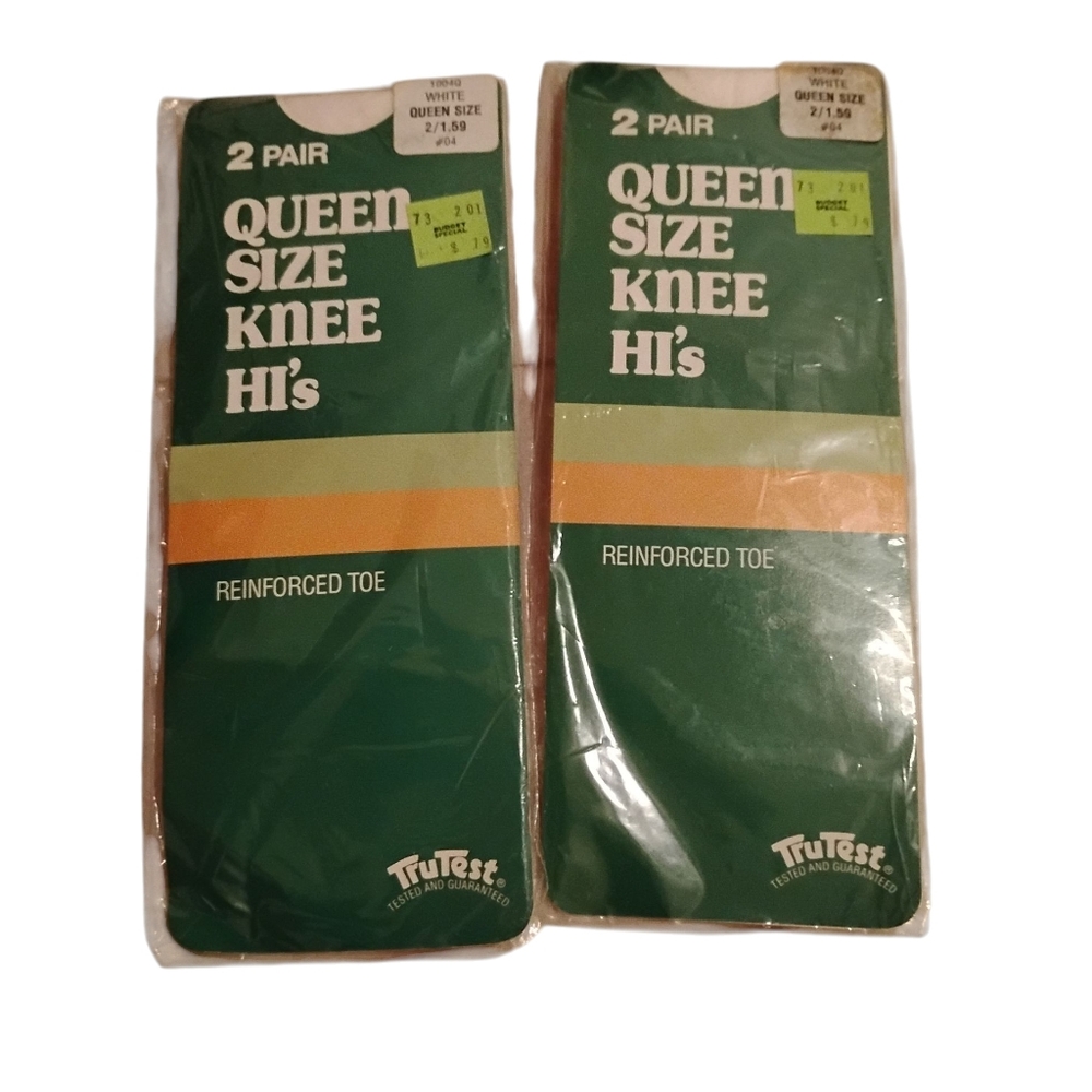 Vintage White Stockings Queen Size Knee High Nylon Wide Calf Comfort Top Bundle